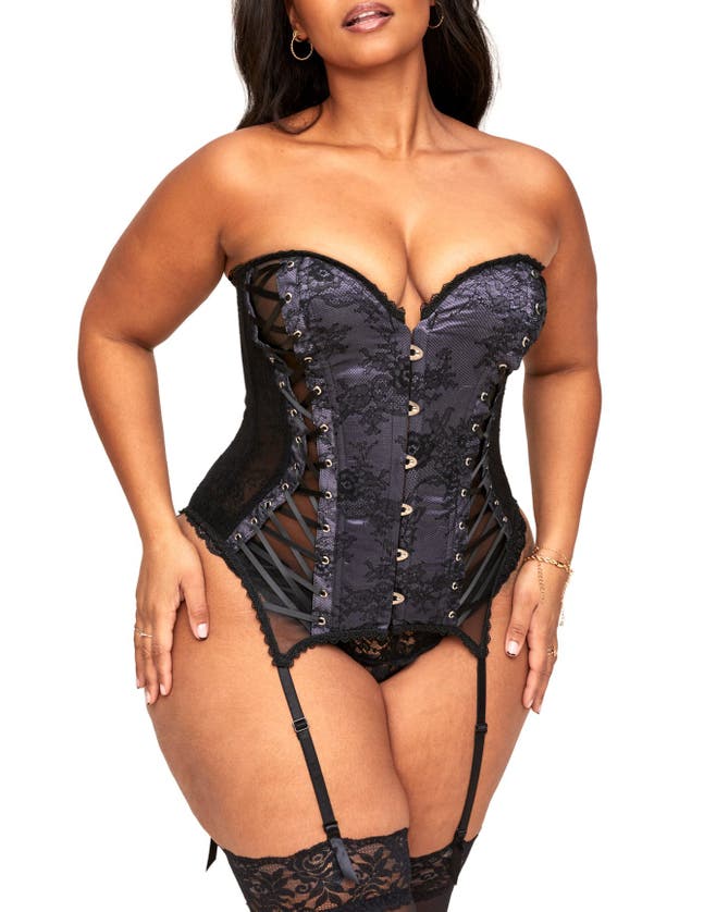 Shop Adore Me Aurora Boned Corset & Thong Set In Black