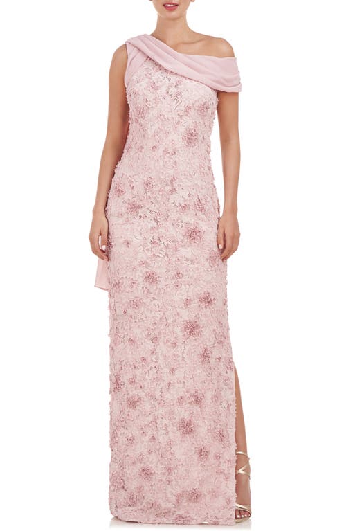 JS Collections Elodie Floral One-Shoulder Cotton Blend Gown Pink at Nordstrom,