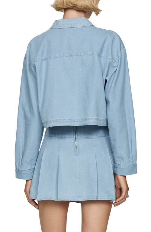 MANGO MANGO POCKET ZIP FRONT CROP DENIM OVERSHIRT 