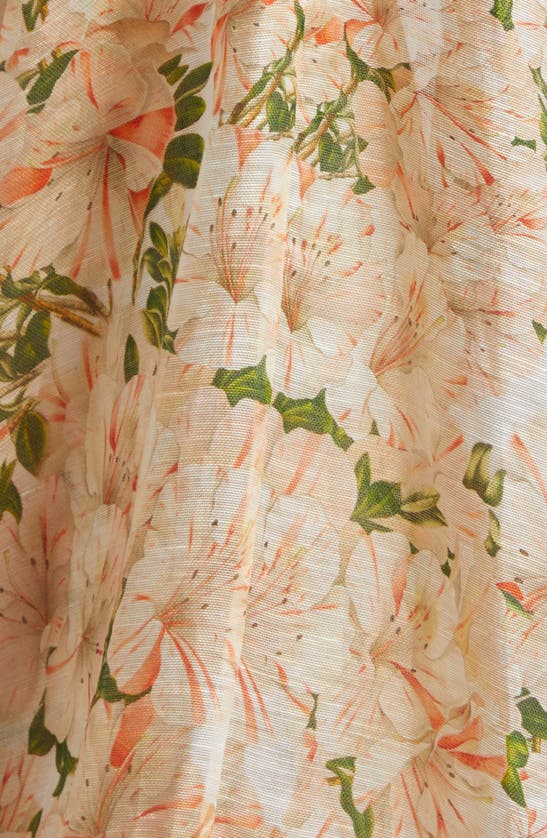Shop Zimmermann Natura Floral Draped Linen & Silk High-low Gown In Coral Azalea
