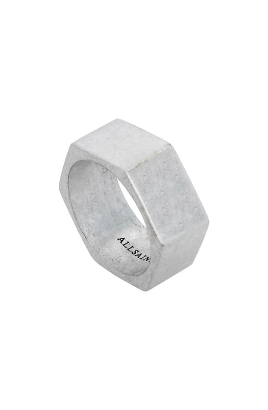 Shop Allsaints Sterling Silver Hexagonal Band Ring In Warm Silver