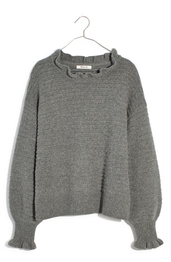 Madewell Ruffle Neck Sweater In Heather Stone