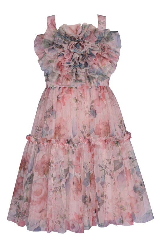 Iris & Ivy Kids' Floral Mesh Party Dress In Blush