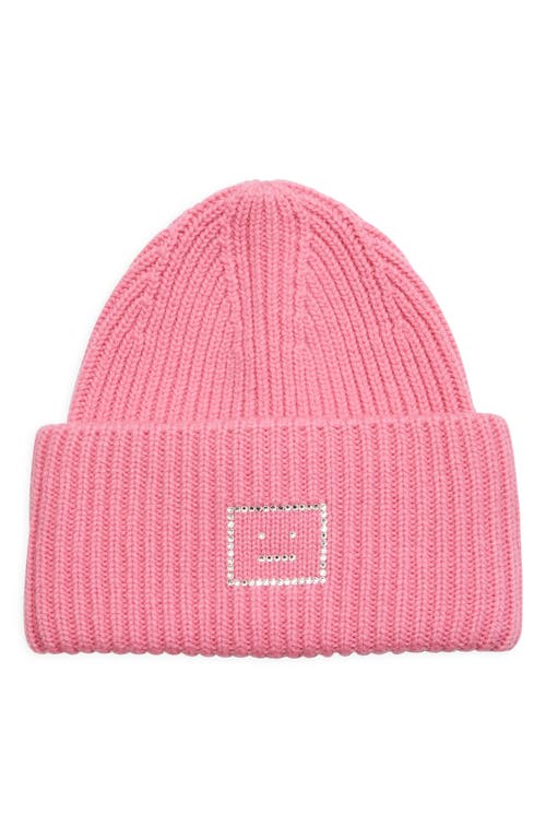 Acne Studios Crystal Face Rib Wool Beanie in Tango Pink at Nordstrom