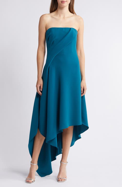 Shop Amsale Asymmetric Strapless Cocktail Dress In Teal