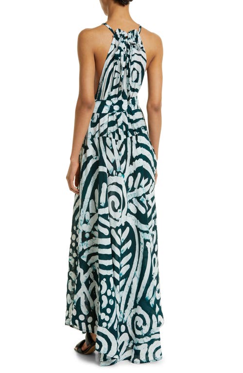 Shop Busayo Ope Print Tie Waist Maxi Dress In Green And White