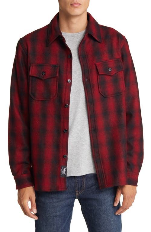 Plaid Wool Blend Button-Up Shirt Jacket in Red