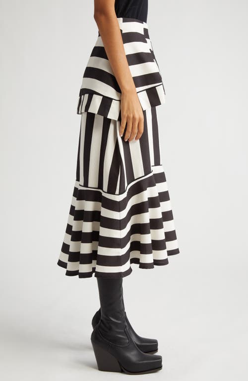 Farm Rio Mixed Stripe A-line Midi Skirt In Black And White