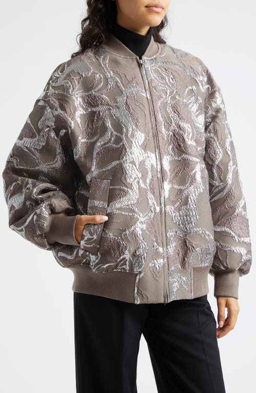 Shop Stine Goya Oversize Metallic Jacquard Bomber Jacket In Abstract Foliage