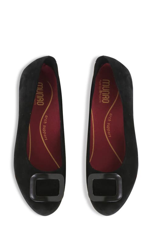 Munro Gianna Buckle Flat In Black Suede
