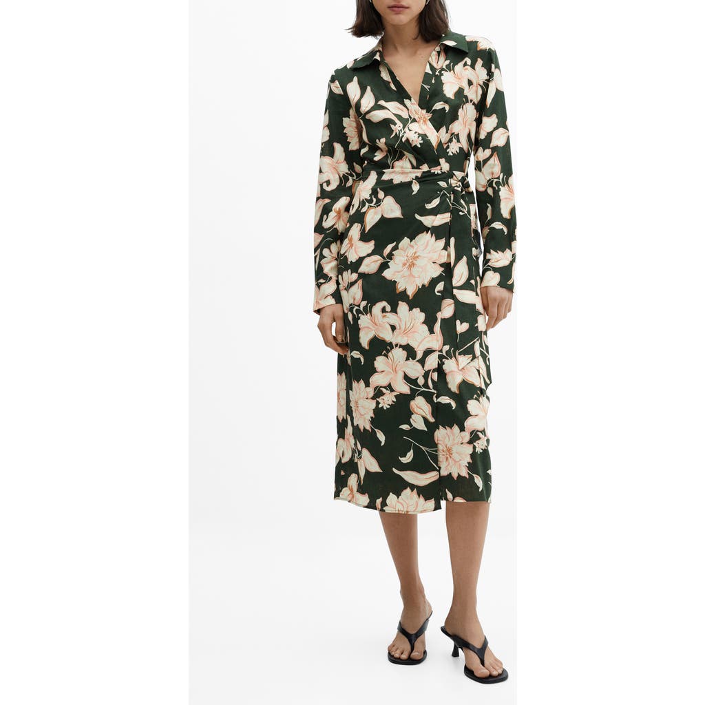 Mango Women's Printed Bow Dress In Green