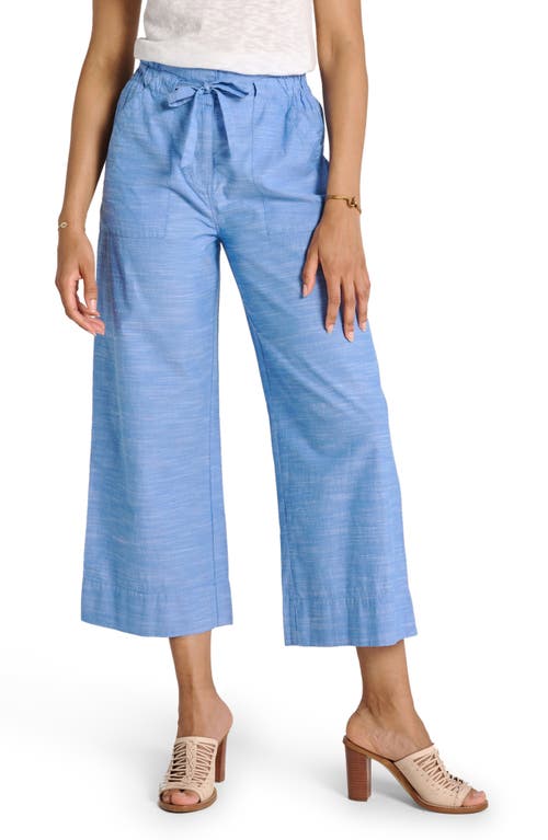 Tie Waist Wide Leg Linen & Cotton Crop Pants in Blue