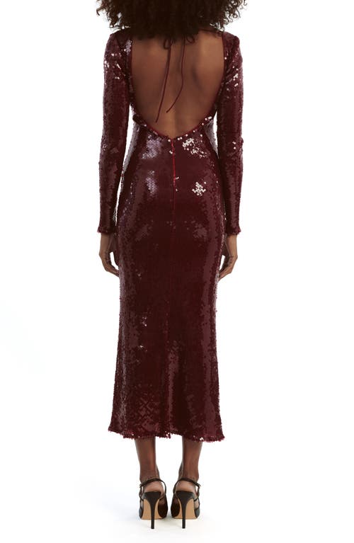 Shop Bardot Verona Sequin Long Sleeve Maxi Dress In Burgundy