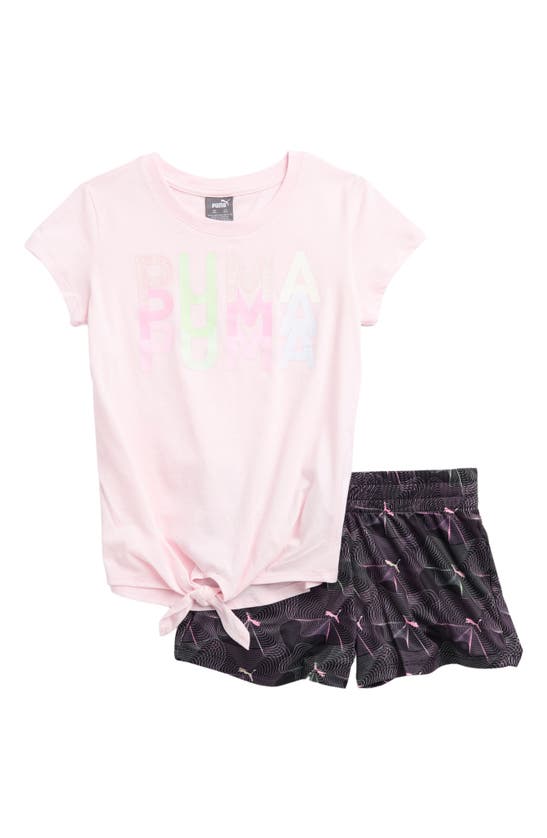 Puma Kids' Jersey Graphic T-shirt & Shorts Set In Light Pink / White