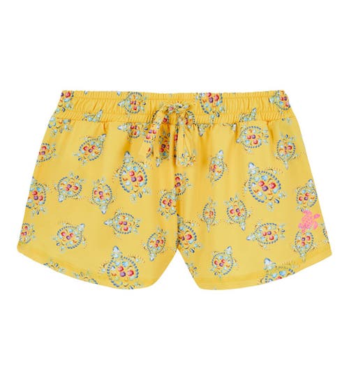 Shop Vilebrequin Kids' Vendôme Turtles Uv Protection Shorts In Maïs