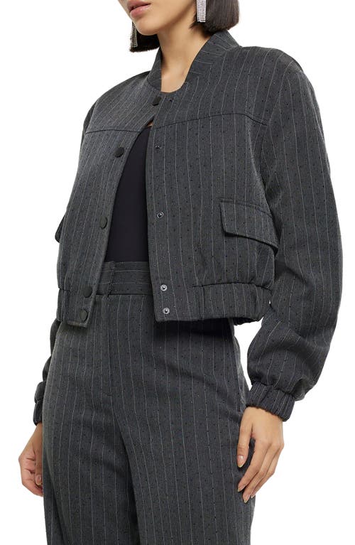 Heat Seal Pinstripe Bomber Jacket in Grey