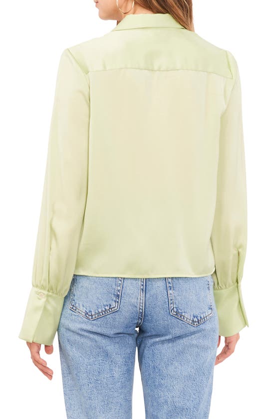 Shop Vince Camuto Tie Front Long Sleeve Charmeuse Shirt In Foam Green