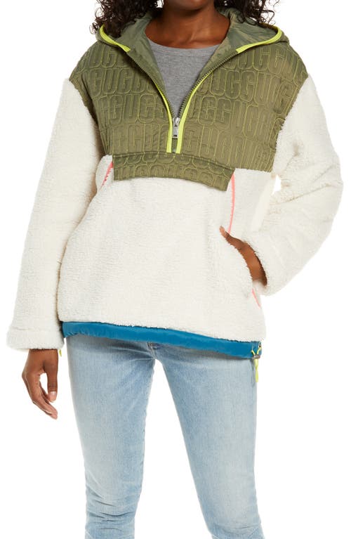 UGG(R) Iggy Faux Fur Hooded Half-Zip Pullover in Natural Multi