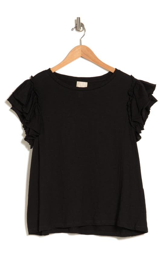 Shop Industry Republic Clothing Double Flutter Ruffle Sleeve Pima Cotton T-shirt In Black