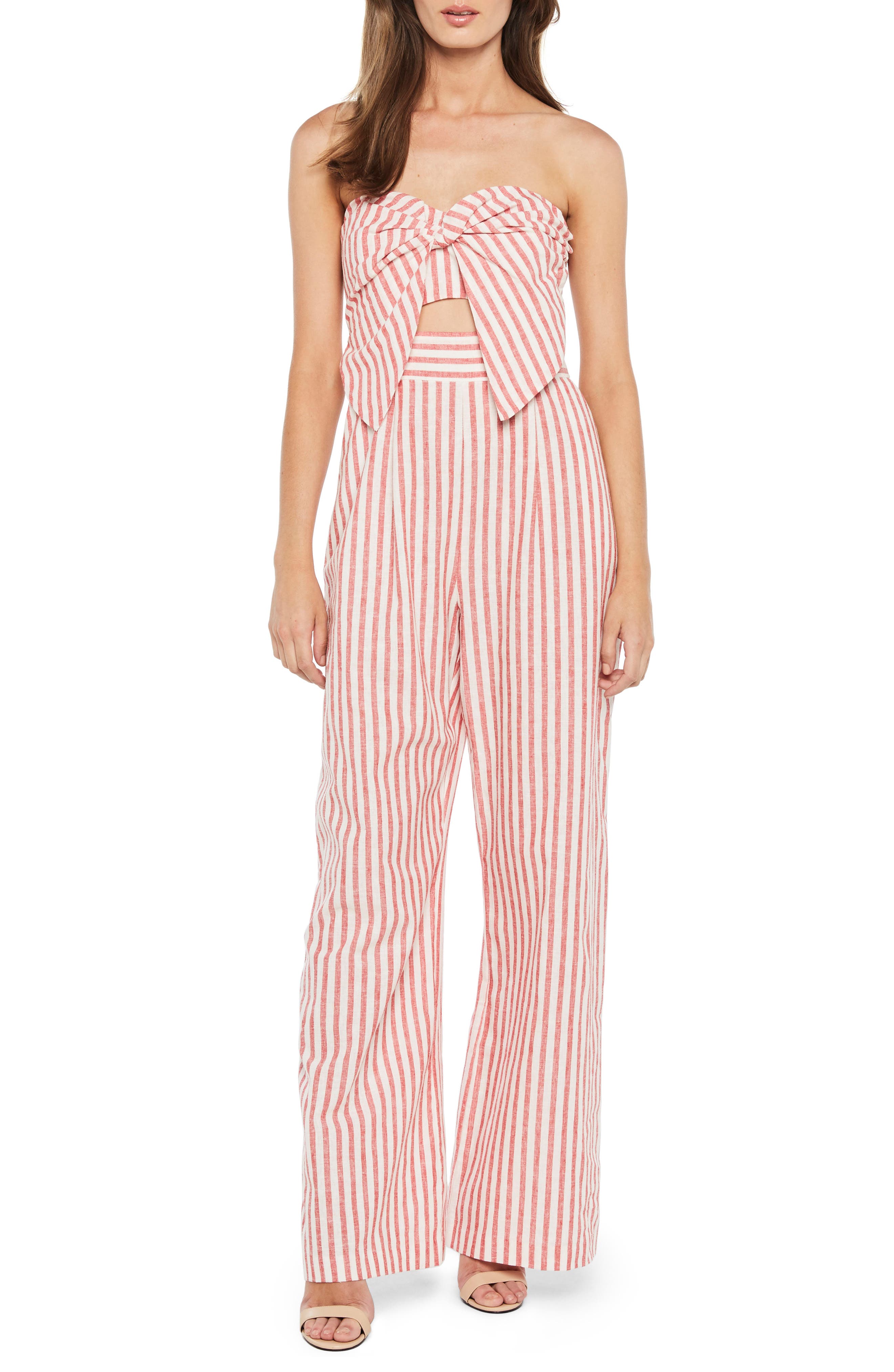 bardot striped jumpsuit