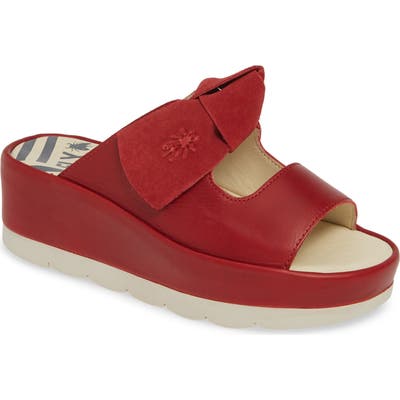 Fly London Bade Knotted Platform Slide Sandal - Red