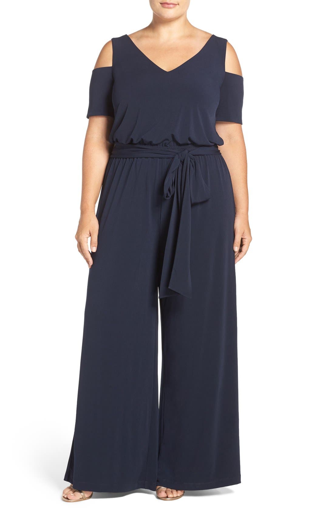 Mynt 1792 Belted Jersey Cold Shoulder Jumpsuit (Plus Size) Nordstrom