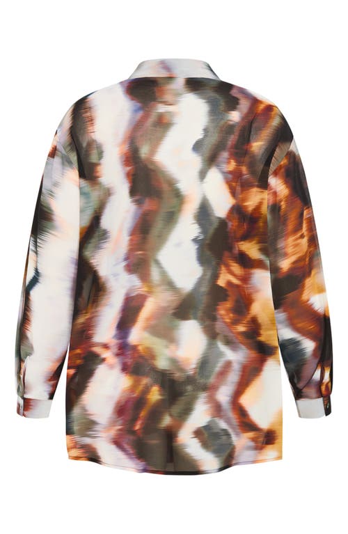 Shop City Chic Sheer Lover Print Long Sleeve Shirt In Minerals