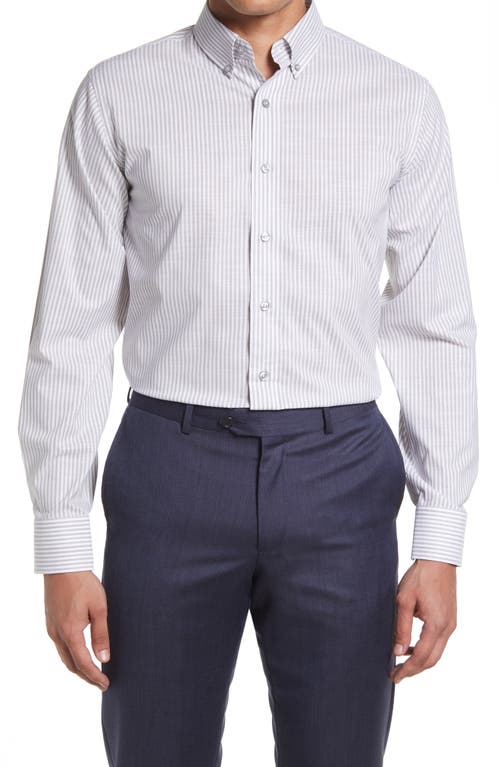 Shop Lorenzo Uomo Trim Fit Stripe Dress Shirt In Tan/white