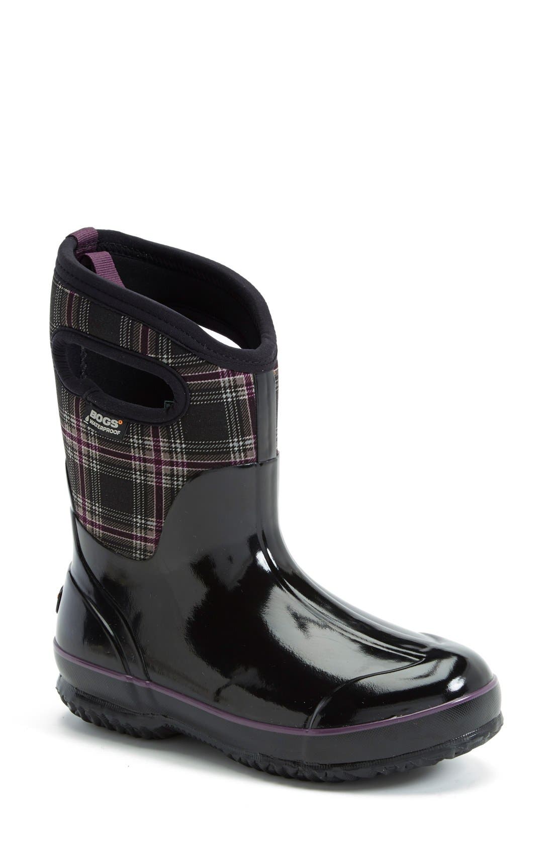 Bogs 'Classic Winter Plaid' Mid High Waterproof Snow Boot with Cutout