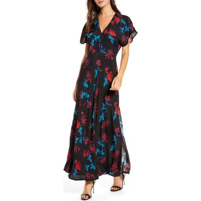 Plus Size Savvy Floral V-Neck Maxi Dress, Black