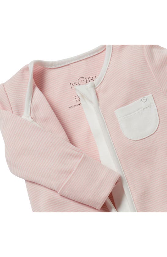 Shop Mori Clever Zip Footie In Blush Stripe