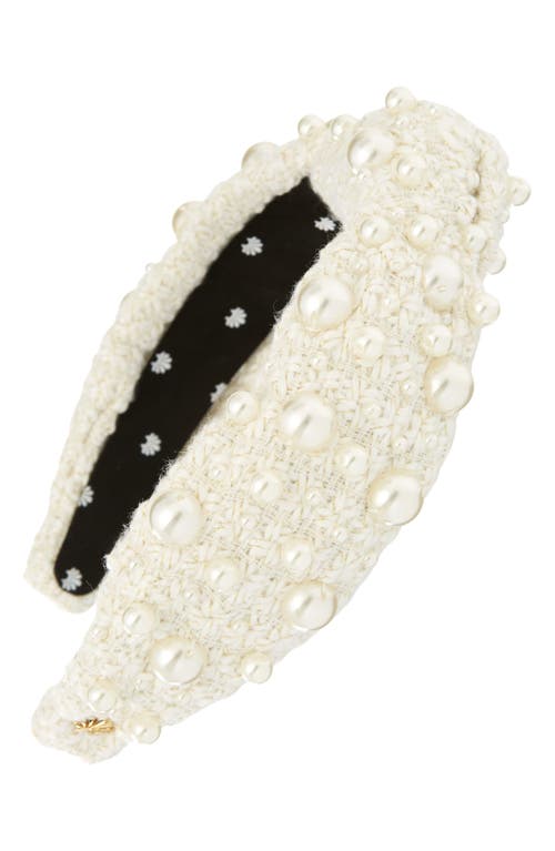Lele Sadoughi Imitation Pearl Tweed Knotted Headband in Ivory