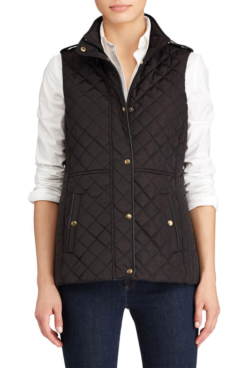 Lauren Ralph Lauren Faux Leather Trim Quilted Vest (Regular & Petite ...
