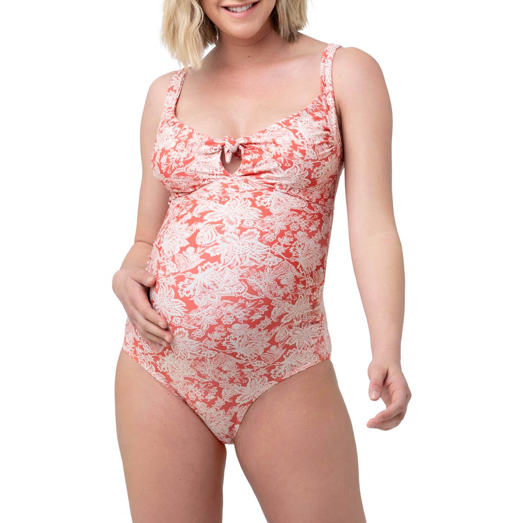 Ripe Maternity Paloma Paisley Keyhole One-piece Maternity Swimsuit In Dusty Coral/natural