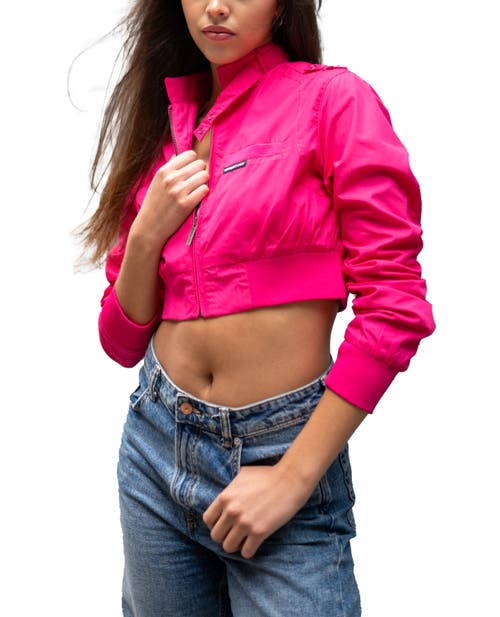 Members Only Mini Cropped Racer Jacket In Hot Pink