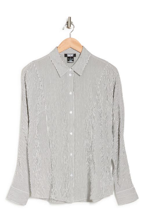 Shop Dkny Pinstripe Button-up Shirt In White/black
