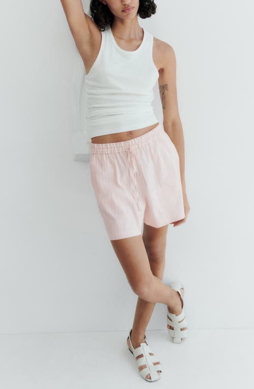 Mango Stripe Linen Blend Drawstring Shorts In Pastel Pink