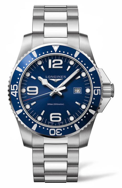 Longines HydroConquest Bracelet Watch, 44mm in Silver/Blue at Nordstrom