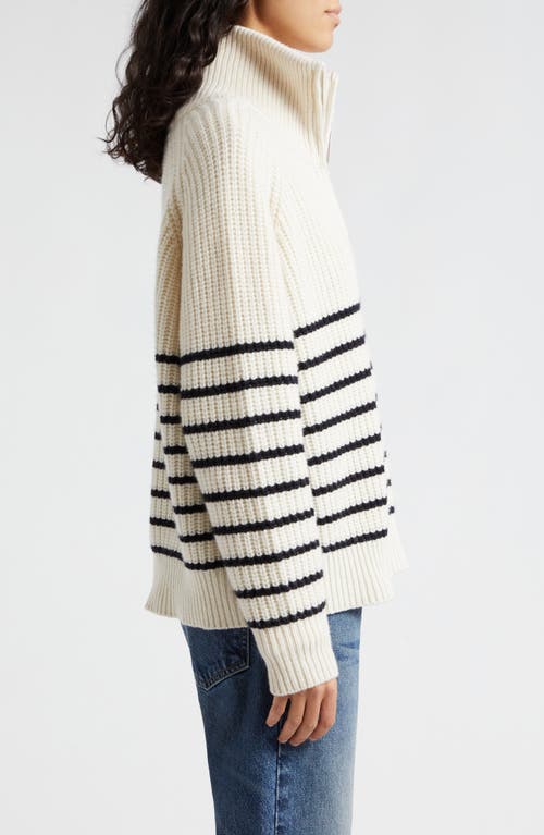 Shop Nili Lotan Amelina Half Zip Cashmere Sweater In Ivory/dark Navy Stripe