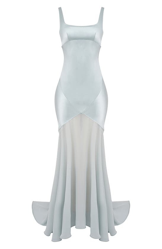 Shop House Of Cb Vittoria Paneled Satin & Chiffon Gown In Aqua