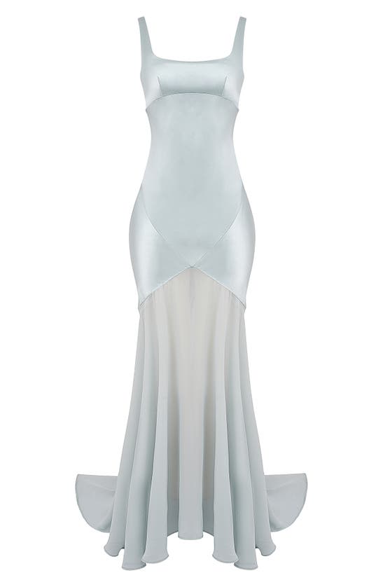 HOUSE OF CB HOUSE OF CB VITTORIA PANELED SATIN & CHIFFON GOWN
