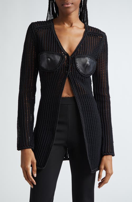 Alexander Wang Leather Bustier Crochet Cardigan Black at Nordstrom,