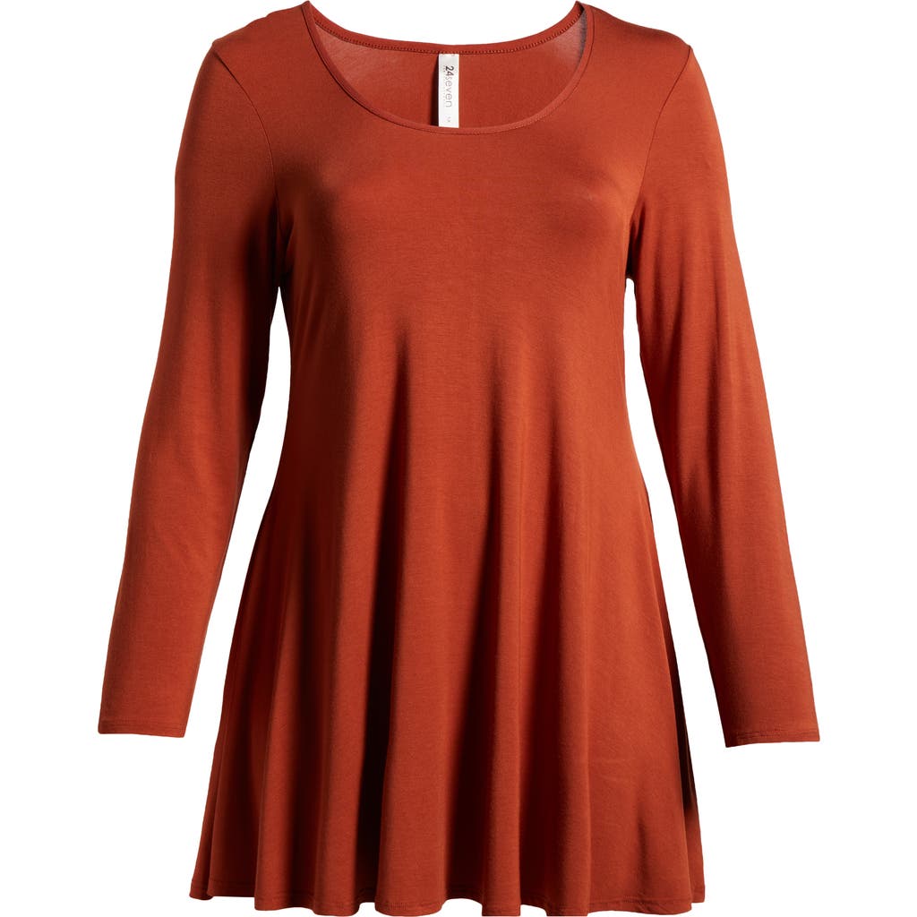 Shop 24seven Comfort Apparel Swing Asymmetric Hem Tunic Top In Rust