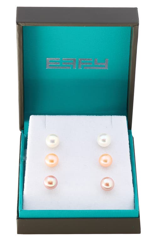 Effy Set Of 3 Sterling Silver 8mm Multicolor Freshwater Pearl Stud Earrings In Silver/pink Multi