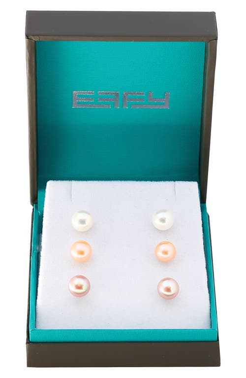 Shop Effy Set Of 3 Sterling Silver 8mm Multicolor Freshwater Pearl Stud Earrings In Silver/pink Multi