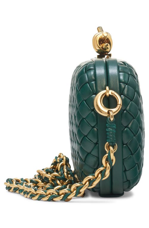 Shop Bottega Veneta Knot Clasp Intrecciato Leather Minaudière In Emerald Green/brass