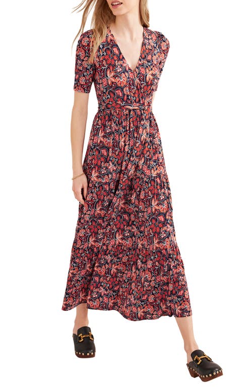 Boden Floral Short Sleeve Tiered Wrap Dress in Rust Oriental Lily