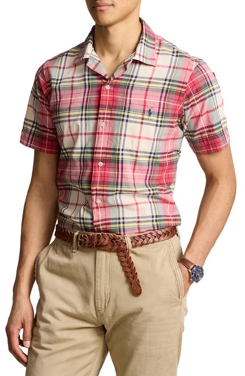 Shop Polo Ralph Lauren Classic Fit Madras Plaid Camp Shirt In Cream/red Multi