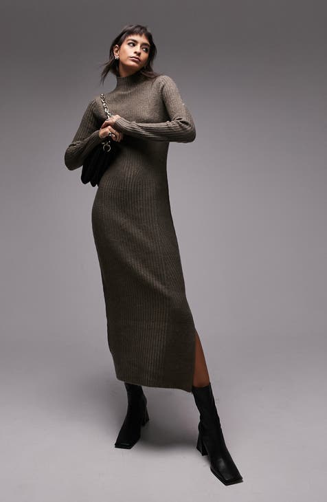 4th & Reckless knit side slit midi sweater dress in gray