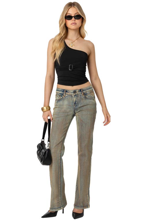 Edikted Belted One-shoulder Crop Top In Black